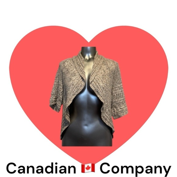 🇨🇦✅Cream and Tan Open Front Cardigan with Wide Draped Collar - Picture 7 of 15
